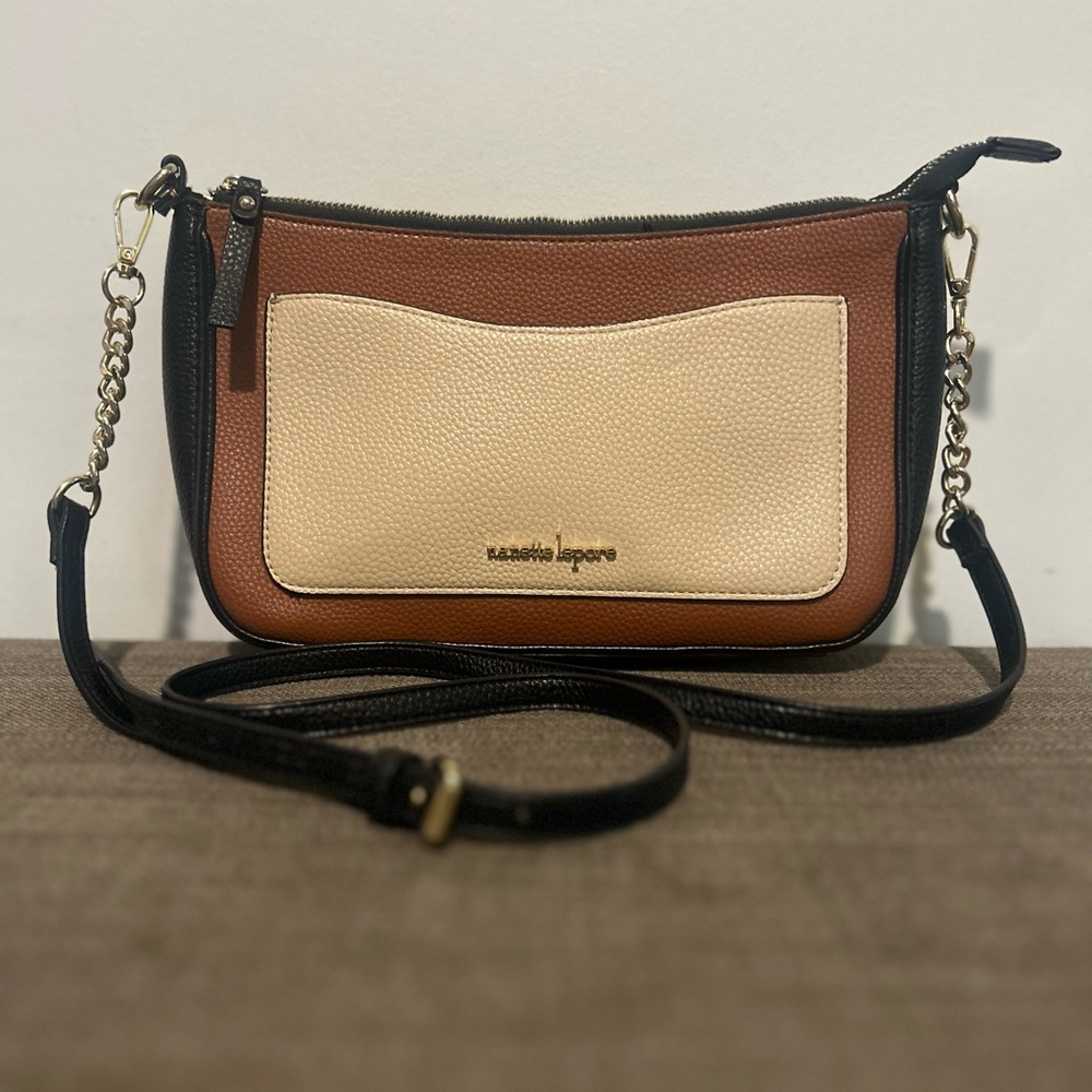 Nanette Lepore Brown and Cream Crossbody Bag